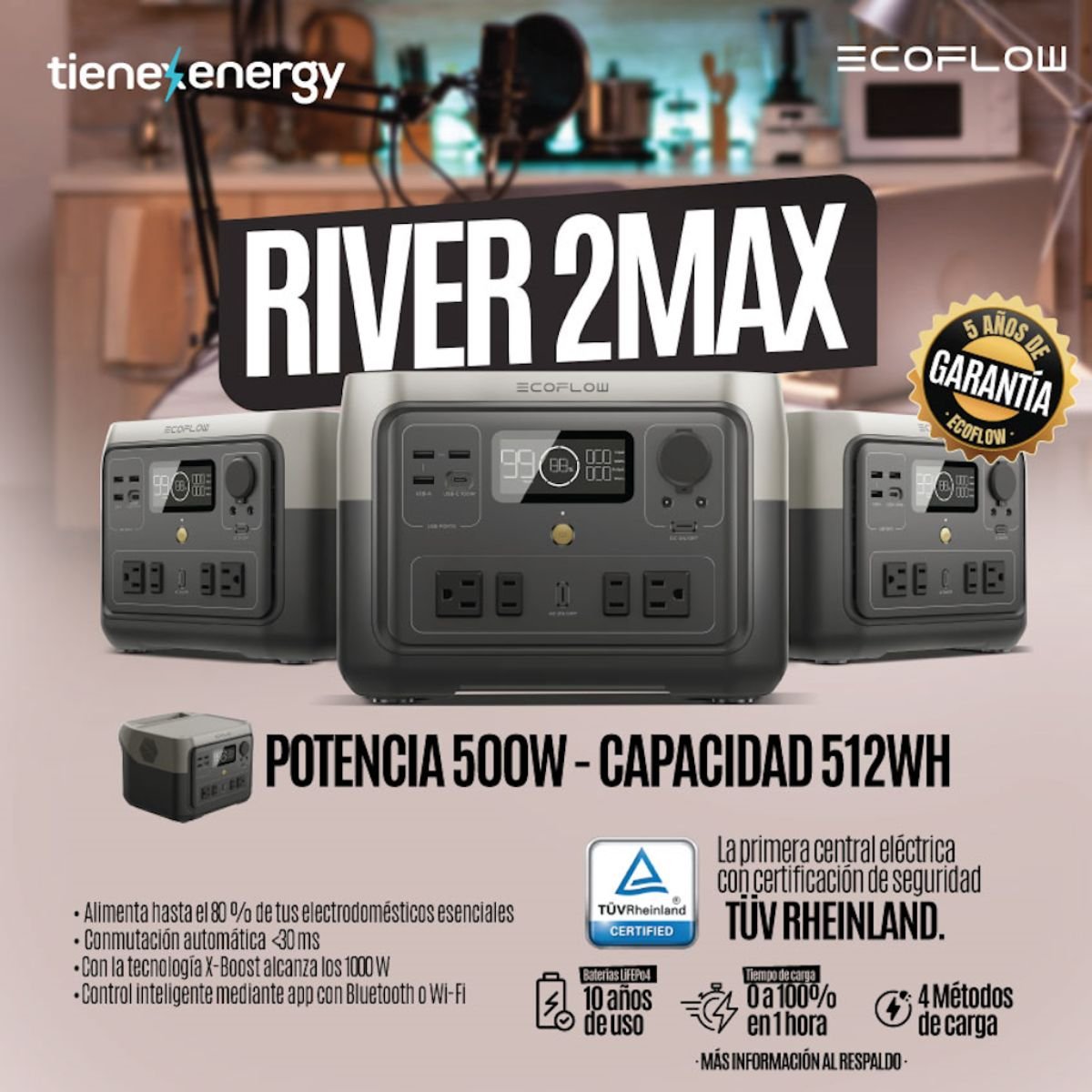 EcoFlow RIVER 2 Max 512Wh 500W Estación de Energía Portátil