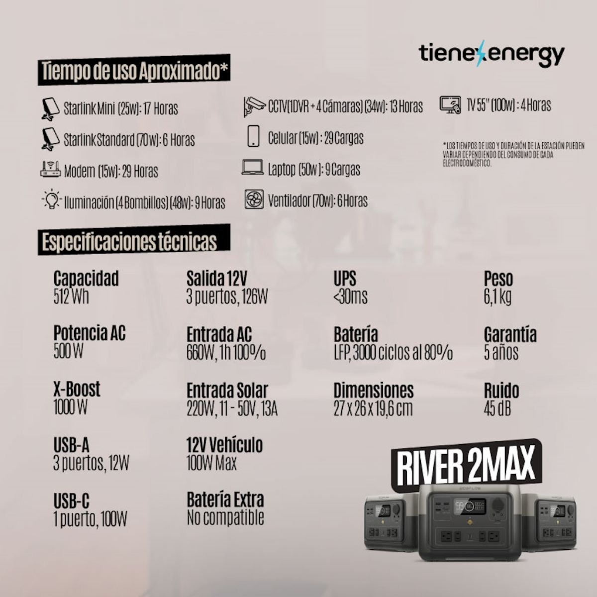 EcoFlow RIVER 2 Max 512Wh 500W Estación de Energía Portátil